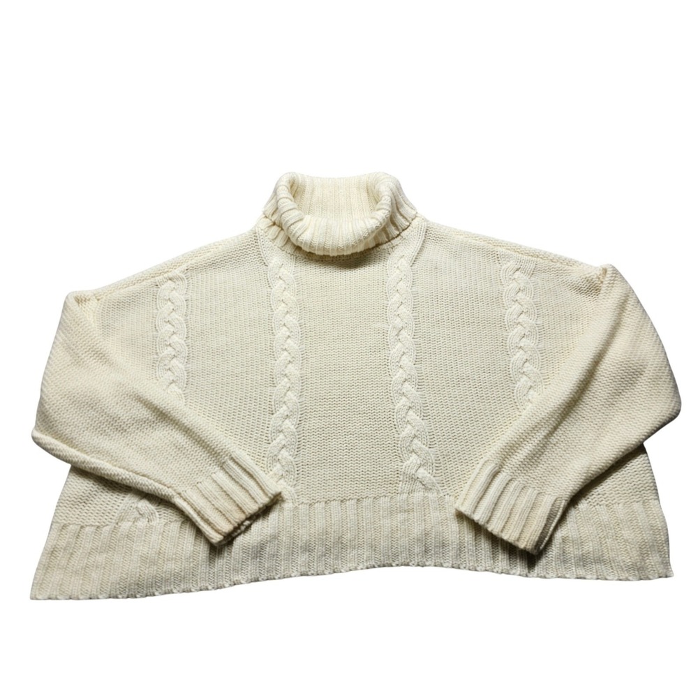 Calvin Klein Jeans Turtleneck Sweater Womens L Cream Cable Knit CJ2R0577 Chunky